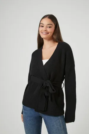 Forever 21 Strick Cardigan mit Bindegürtel für Damen Schwarz Forever 21