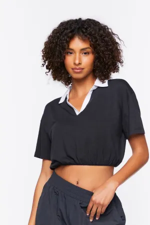 Forever 21 Damen Active Kontrast-Besatz Cropped T-Shirt Schwarz/Weiß Forever 21