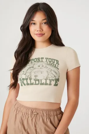 Forever 21 Damen Local Wildlife Grafik Baby T-Shirt Beige/Mehrfarbig Forever 21