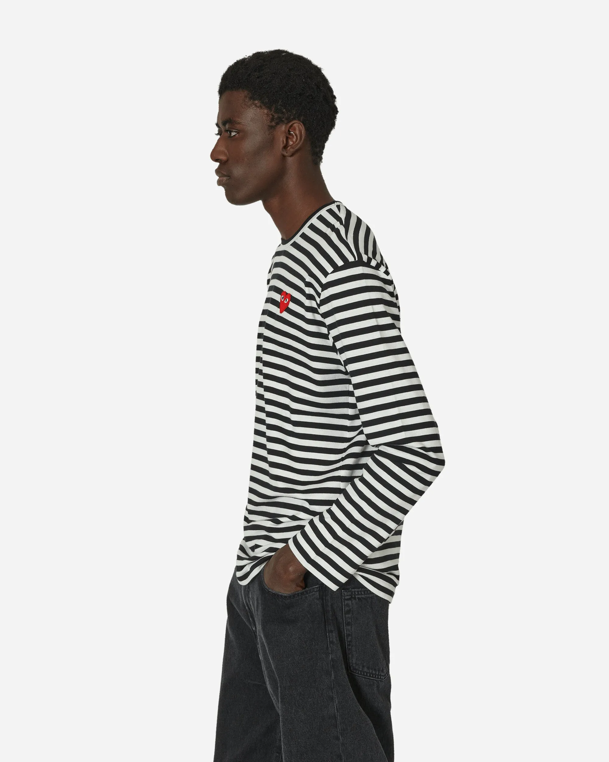 Herz-Gestreiftes Langarmshirt Schwarz