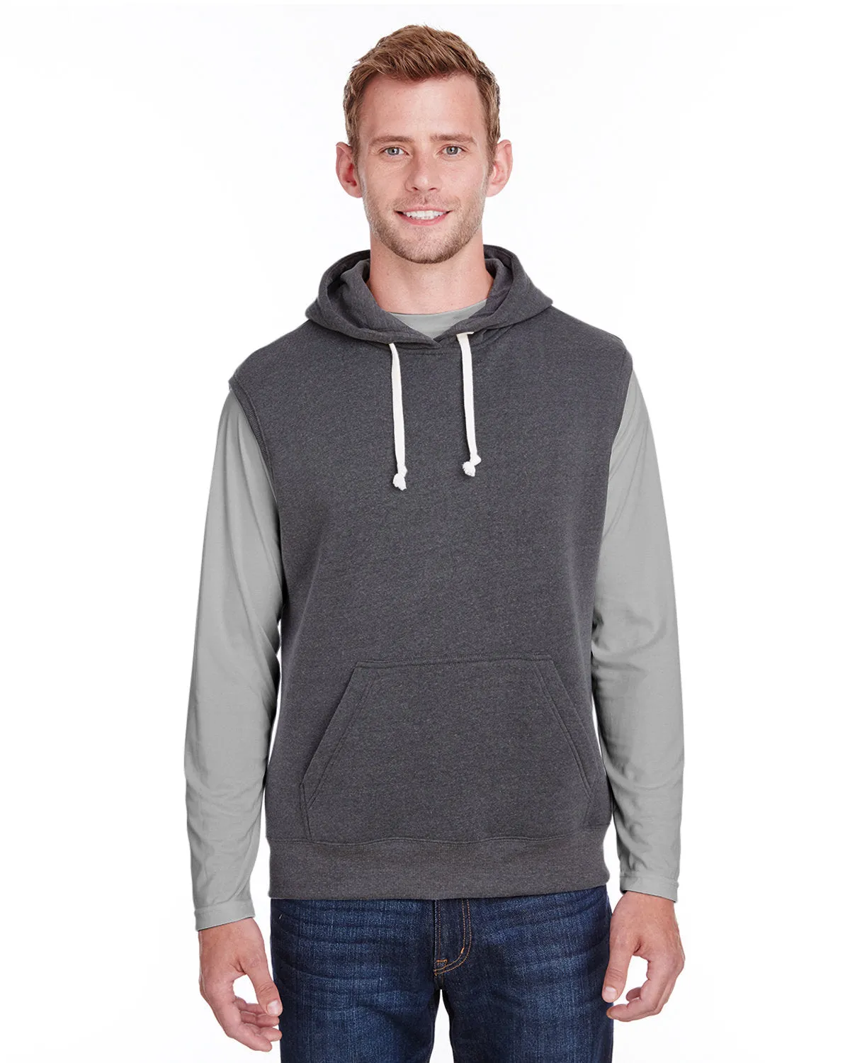 J America JA8877 Damen Triblend Fleece ärmellose Kapuzenpullover