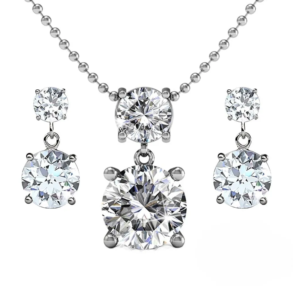 Jasmine 18k Weißgold plattiertes Halsketten- und Ohrring-Set mit Swarovski-Kristallen