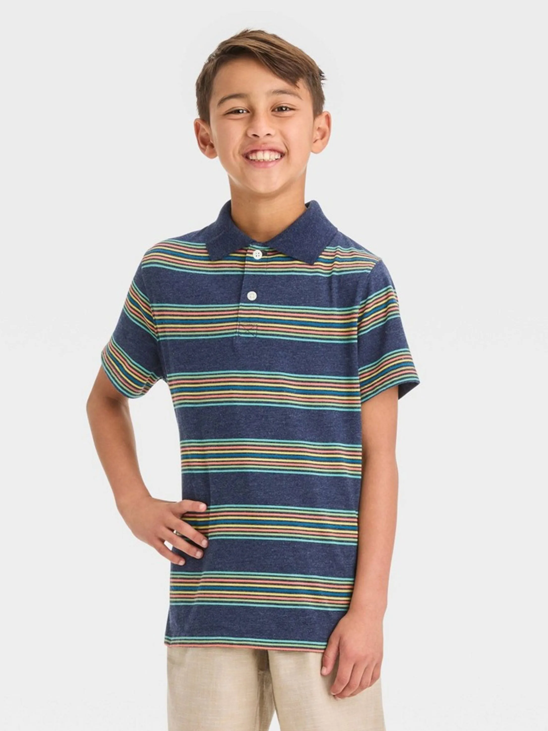 Kinder Jungen Gestreiftes Polo T-Shirt, Marineblau