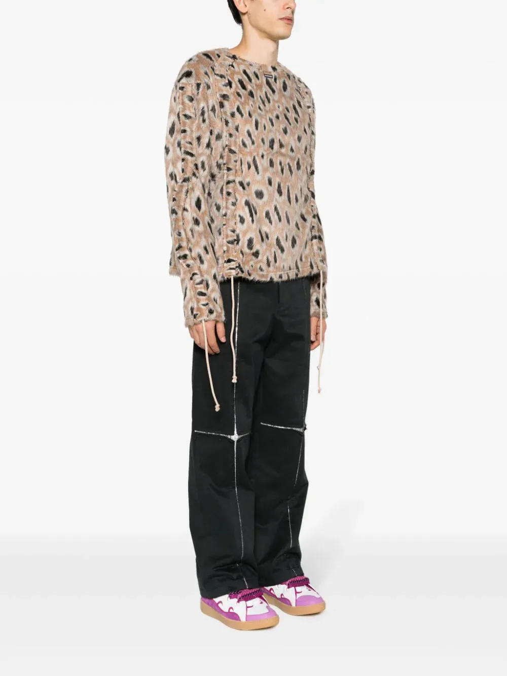 Leopardenmuster-Pullover mit gebürsteter Oberfläche