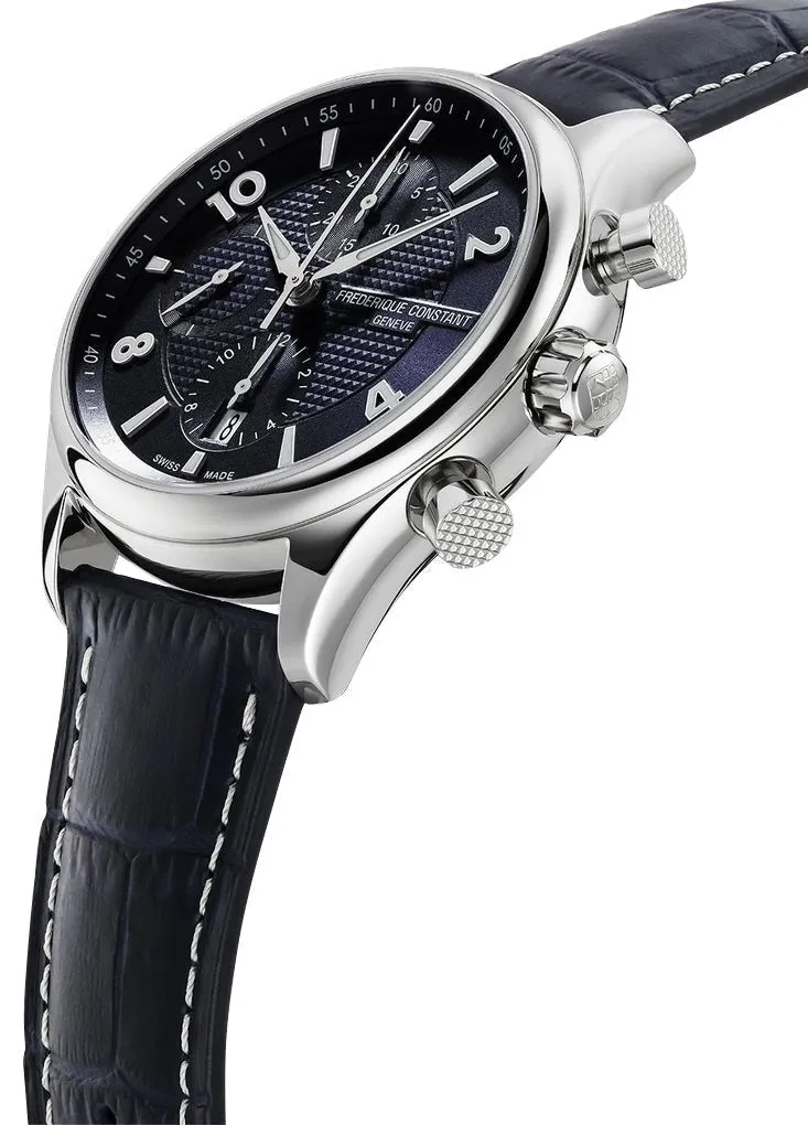 Limitierte Auflage Frederique Constant Classics Runabout RHS Automatischer Chronograph Edelstahl Blaues Zifferblatt Blaues Lederarmband Datum Herrenuhr FC-392RMN5B6 Frederique Constant Uhren