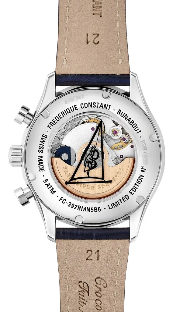 Limitierte Auflage Frederique Constant Classics Runabout RHS Automatischer Chronograph Edelstahl Blaues Zifferblatt Blaues Lederarmband Datum Herrenuhr FC-392RMN5B6 Frederique Constant Uhren