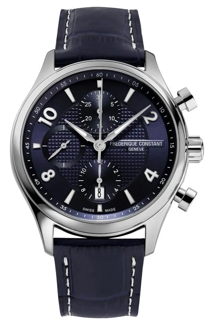 Limitierte Auflage Frederique Constant Classics Runabout RHS Automatischer Chronograph Edelstahl Blaues Zifferblatt Blaues Lederarmband Datum Herrenuhr FC-392RMN5B6 Frederique Constant Uhren