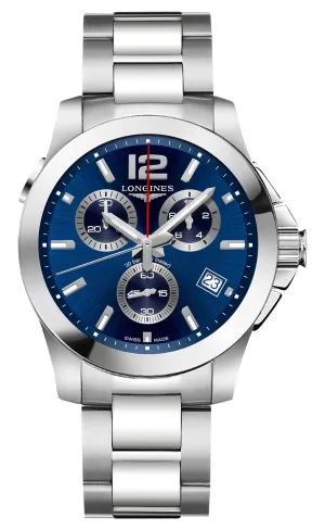Longines Conquest Chronograph Edelstahl Blaues Zifferblatt Datum Taucher Quarz Herrenuhr L3.702.4.96.6 Longines Uhren