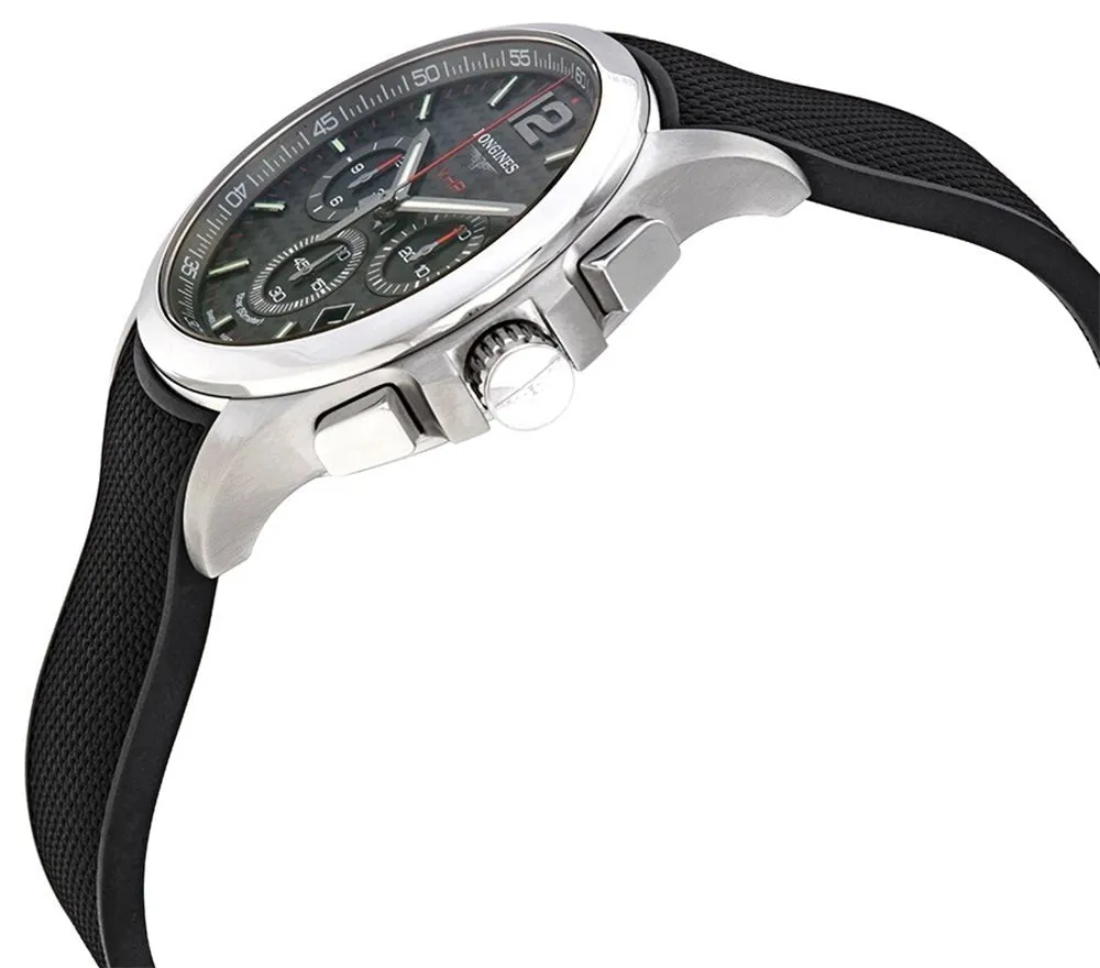 Longines Conquest V.H.P. Chronograph Edelstahl Schwarz Zifferblatt Schwarzes Gummiband Ewiger Kalender Datum Quarz Herrenuhr L3.717.4.66.9 Longines Uhren