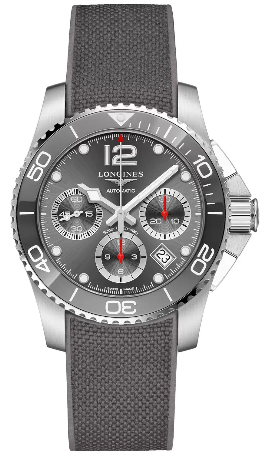 Longines HydroConquest Automatik Chronograph Edelstahl Graues Gummiband Graues Zifferblatt Datum Taucher Herrenuhr L3.783.4.76.9 Longines Uhren