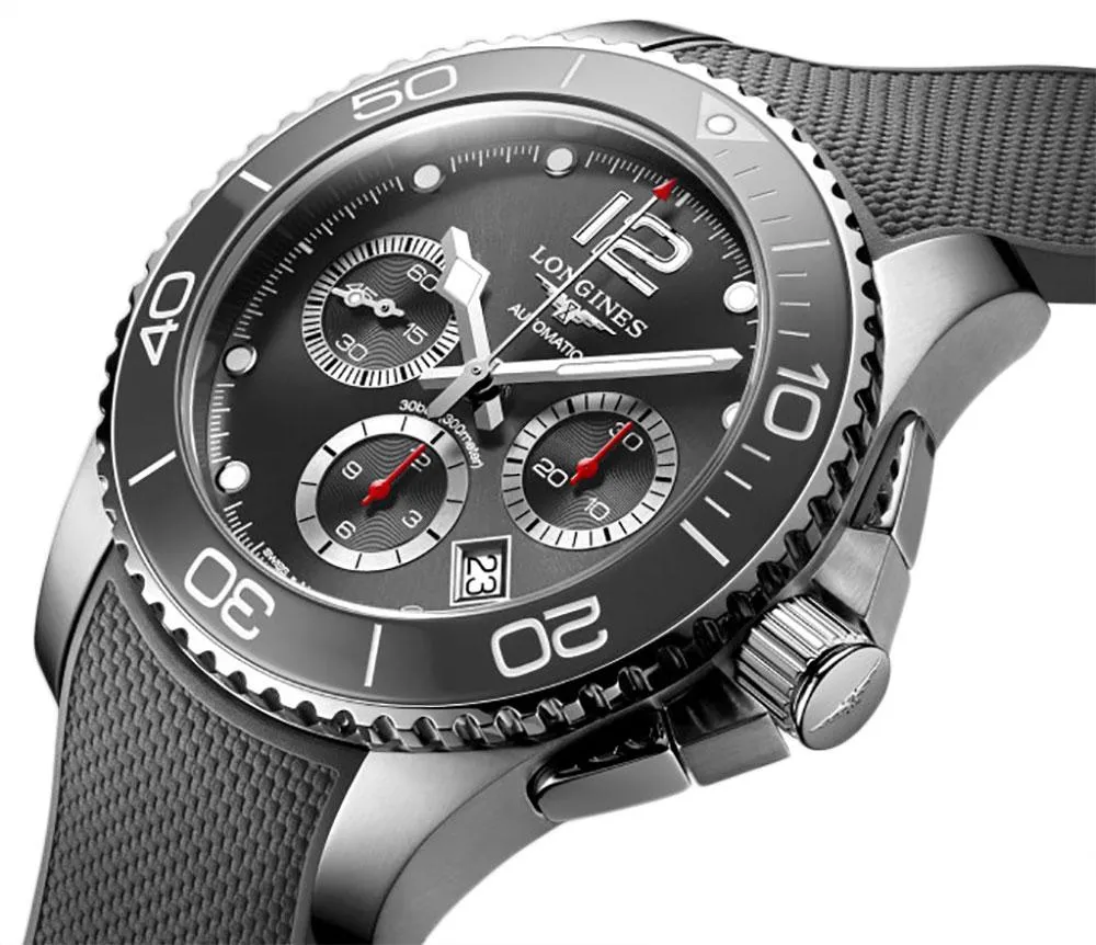 Longines HydroConquest Automatik Chronograph Edelstahl Graues Gummiband Graues Zifferblatt Datum Taucher Herrenuhr L3.783.4.76.9 Longines Uhren