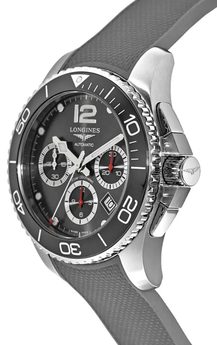 Longines HydroConquest Automatik Chronograph Edelstahl Graues Gummiband Graues Zifferblatt Datum Taucher Herrenuhr L3.783.4.76.9 Longines Uhren