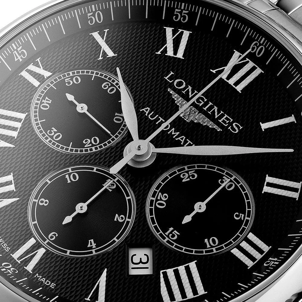 Longines Master Collection Automatischer Chronograph Edelstahl Schwarzes Zifferblatt Datum Herrenuhr L2.859.4.51.6 Longines Uhren