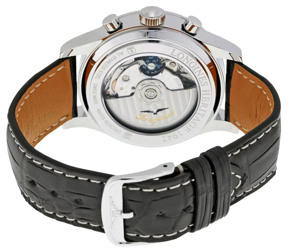 Longines Heritage Automatik Chronograph Edelstahl Schwarz Lederarmband Weißes Zifferblatt Datum Herrenuhr L2.768.4.13.2 Longines Uhren