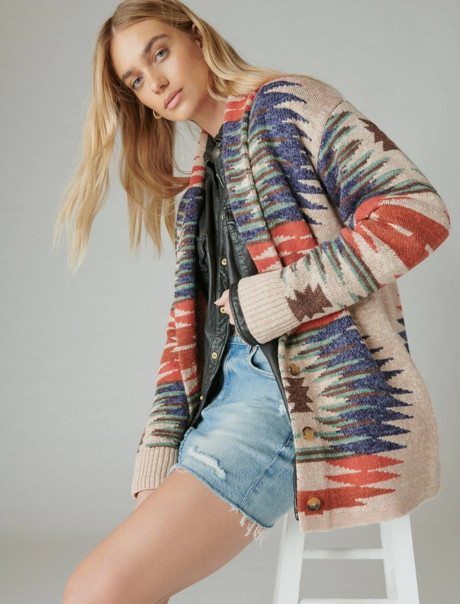 Lucky Brand Südwest-Strickjacke Neutral Mehrfarbig Kombination Lucky Brand