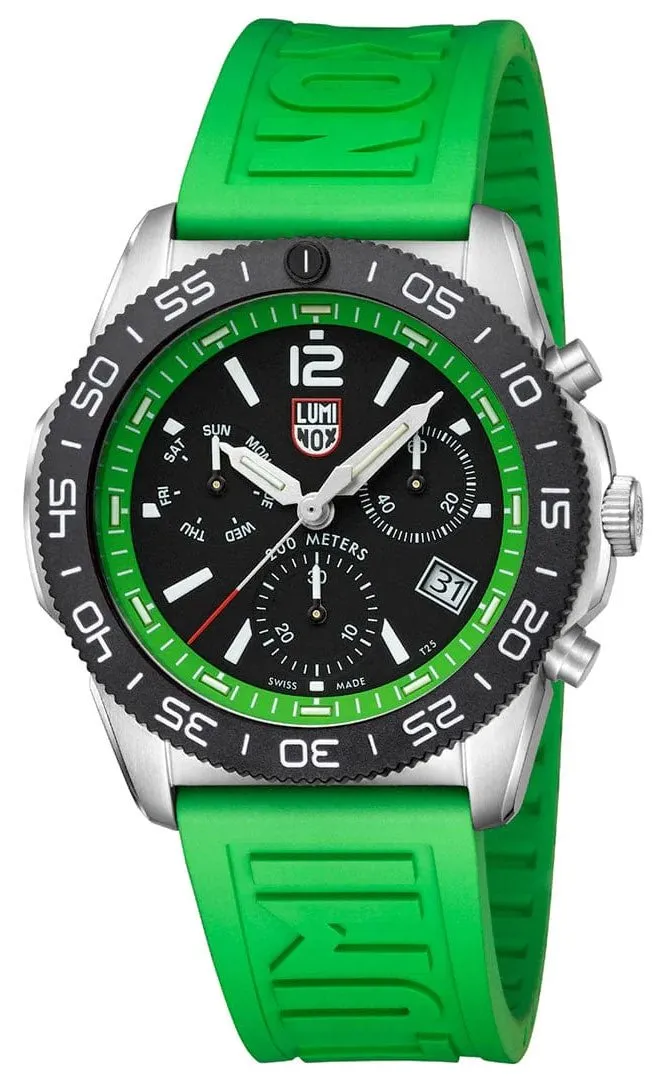 Luminox Pacific Taucher Chronograph Edelstahl Schwarz Zifferblatt Grünes Gummiarmband Tag/Datum Taucher Quarz Herrenuhr XS.3157.NF Luminox Uhren