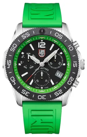Luminox Pacific Taucher Chronograph Edelstahl Schwarz Zifferblatt Grünes Gummiarmband Tag/Datum Taucher Quarz Herrenuhr XS.3157.NF Luminox Uhren