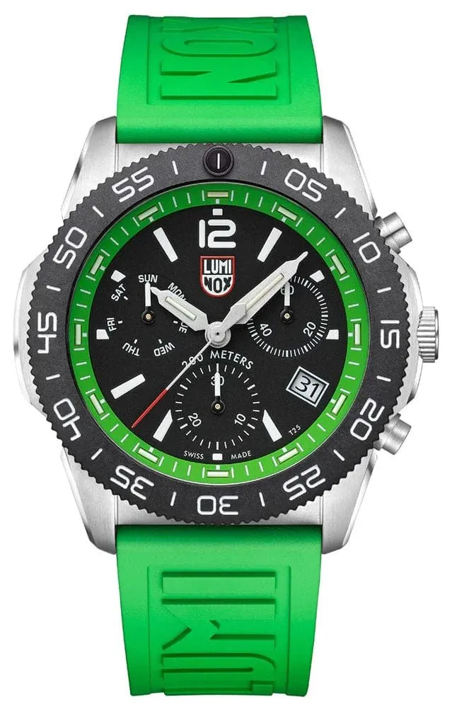 Luminox Pacific Taucher Chronograph Edelstahl Schwarz Zifferblatt Grünes Gummiarmband Tag/Datum Taucher Quarz Herrenuhr XS.3157.NF Luminox Uhren