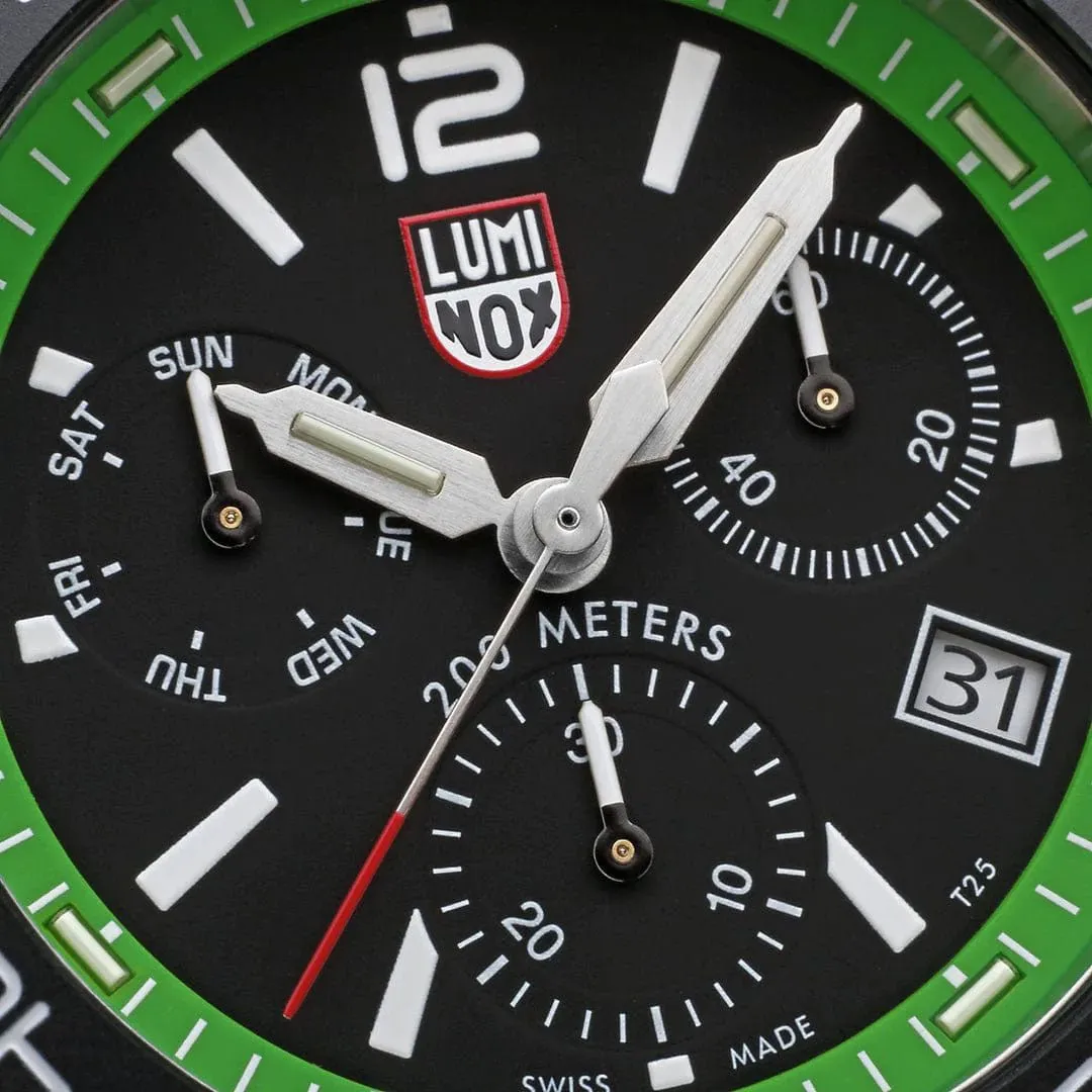 Luminox Pacific Taucher Chronograph Edelstahl Schwarz Zifferblatt Grünes Gummiarmband Tag/Datum Taucher Quarz Herrenuhr XS.3157.NF Luminox Uhren