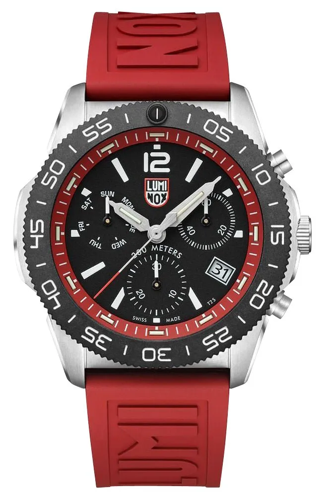 Luminox Pacific Taucher Chronograph Edelstahl Schwarz Zifferblatt Rot Gummiarmband Tag/Datum Taucher Quarz Herrenuhr XS.3155 Luminox Uhren