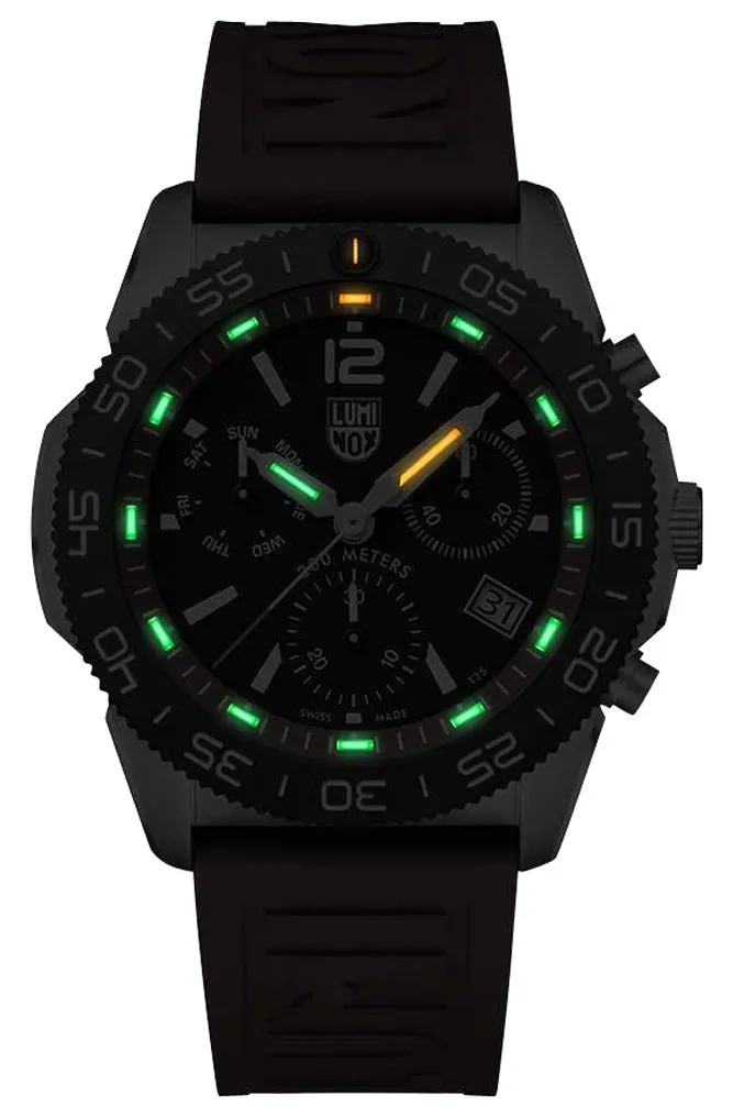 Luminox Pacific Taucher Chronograph Edelstahl Schwarz Zifferblatt Rot Gummiarmband Tag/Datum Taucher Quarz Herrenuhr XS.3155 Luminox Uhren