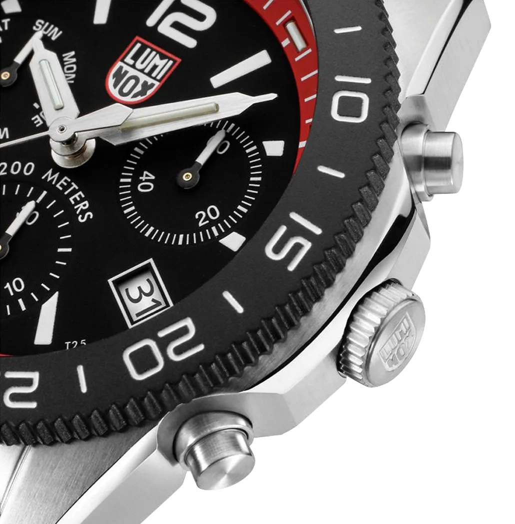 Luminox Pacific Taucher Chronograph Edelstahl Schwarz Zifferblatt Rot Gummiarmband Tag/Datum Taucher Quarz Herrenuhr XS.3155 Luminox Uhren