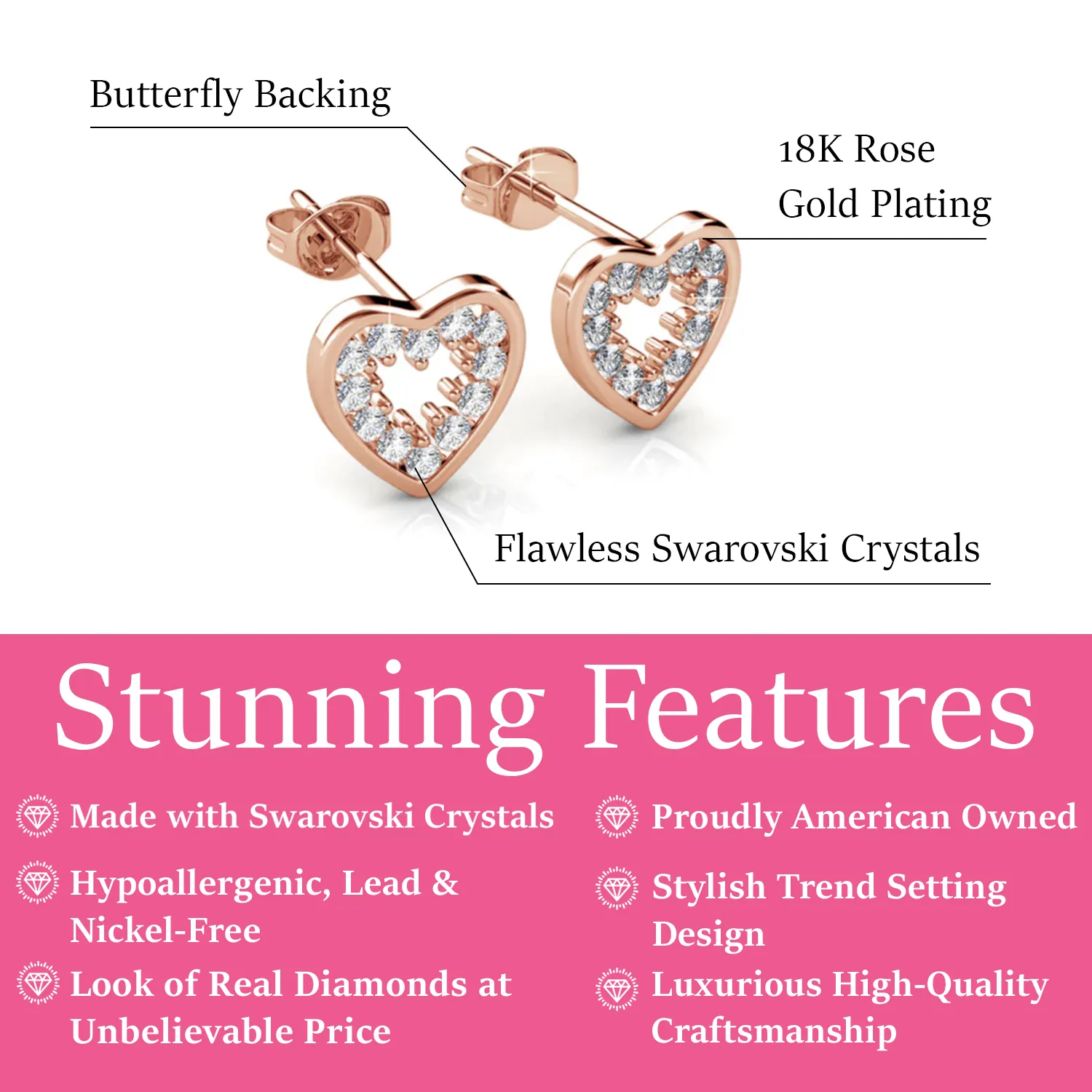 Luxus Swarovski Schmuck Ainsley 18k Weißgold plattierte Herz Ohrringe mit Swarovski Kristallen