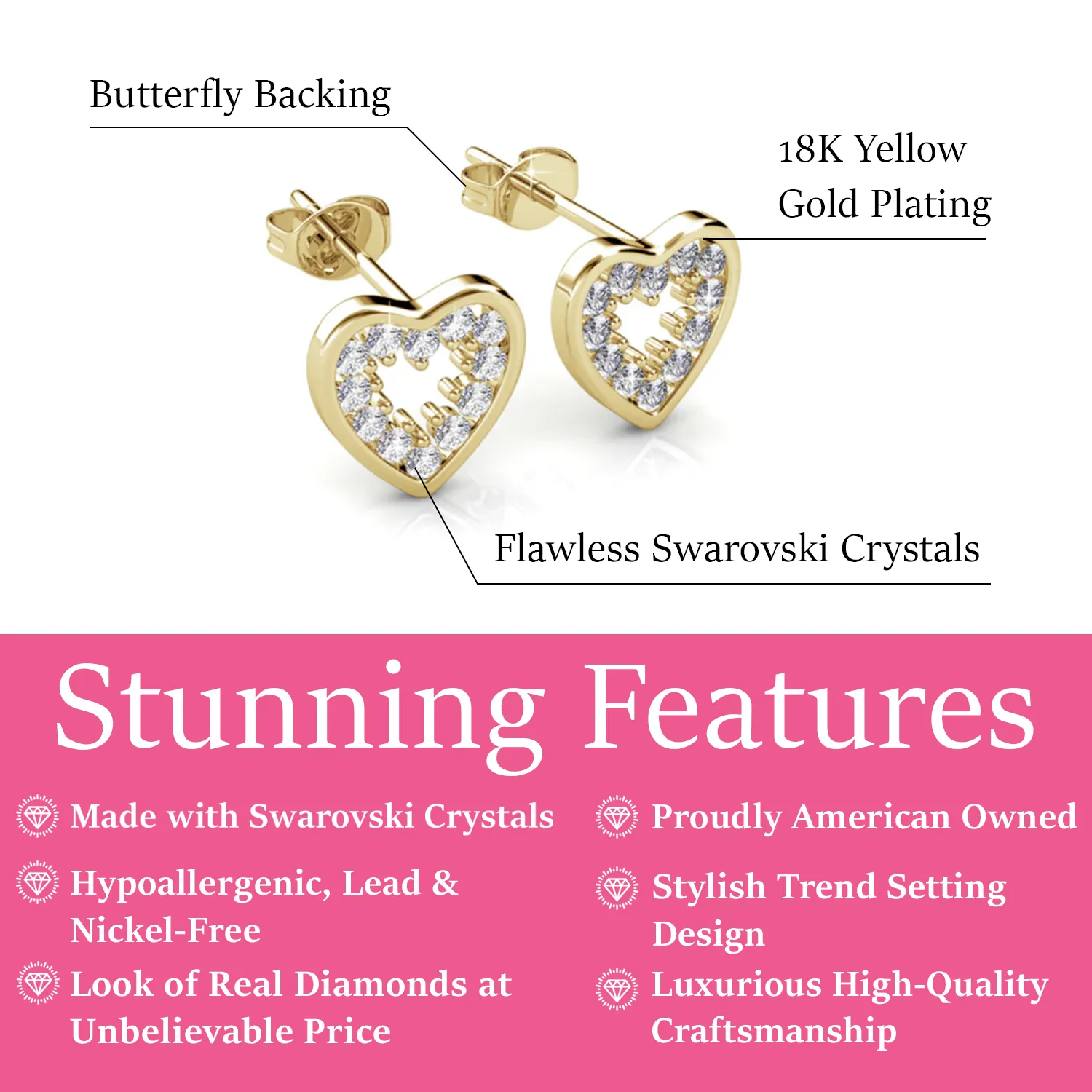 Luxus Swarovski Schmuck Ainsley 18k Weißgold plattierte Herz Ohrringe mit Swarovski Kristallen