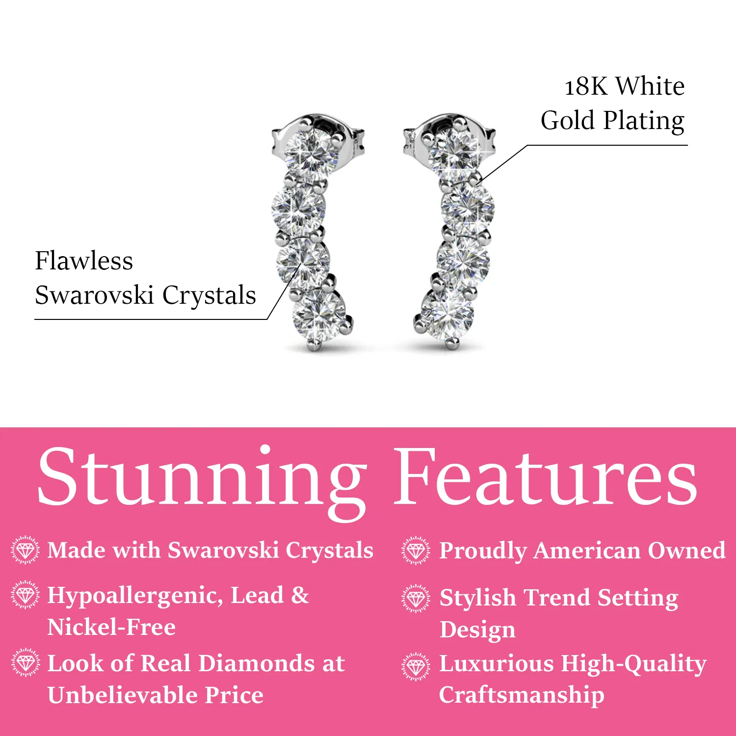 Luxuriöser Swarovski-Schmuck Aubree Ohrstecker mit Swarovski-Kristallen in 18 Karat Weißgold beschichtet