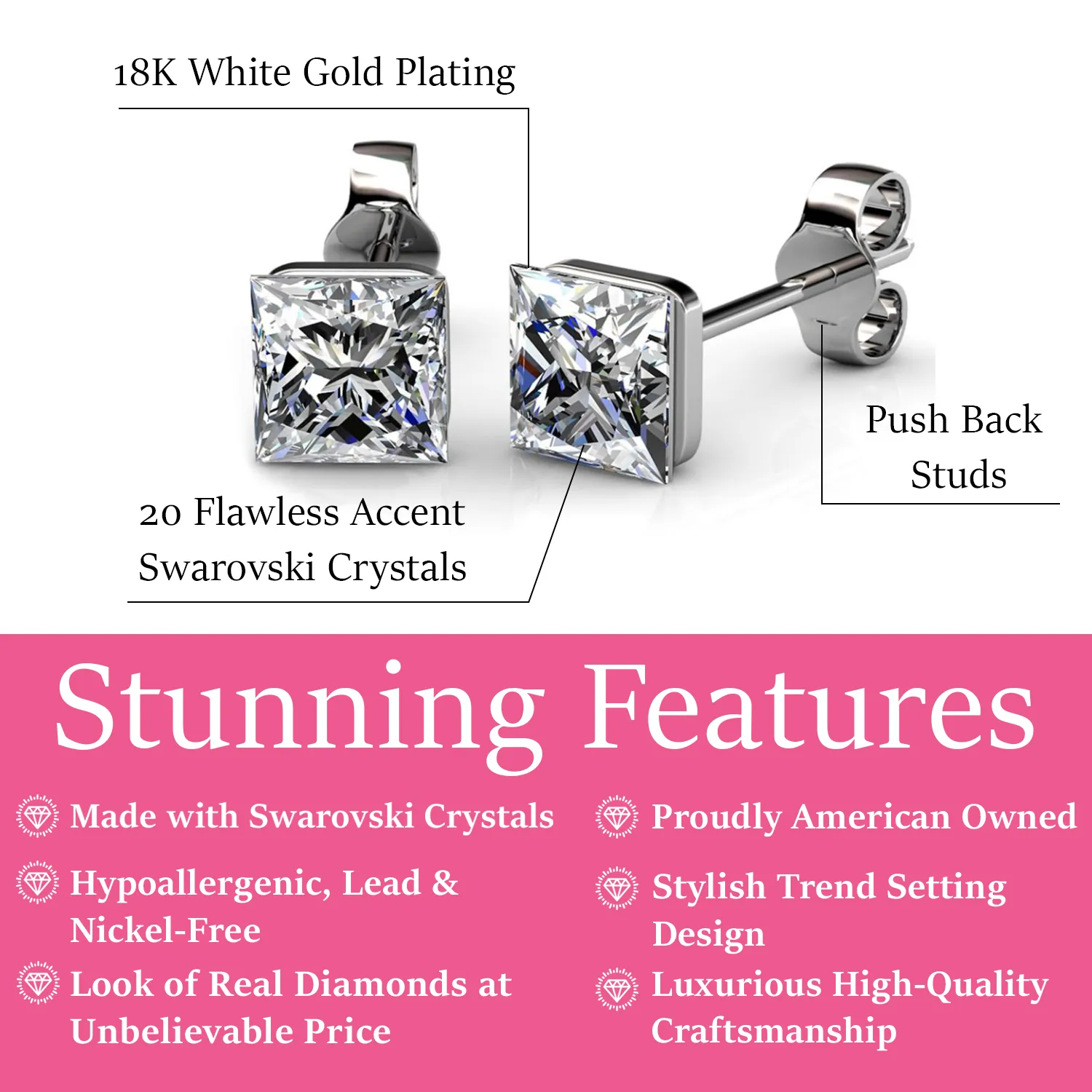 Luxus Swarovski Schmuck Brooke Stecker aus 18 Karat Weißgold mit Swarovski Kristallen im Princess-Schliff