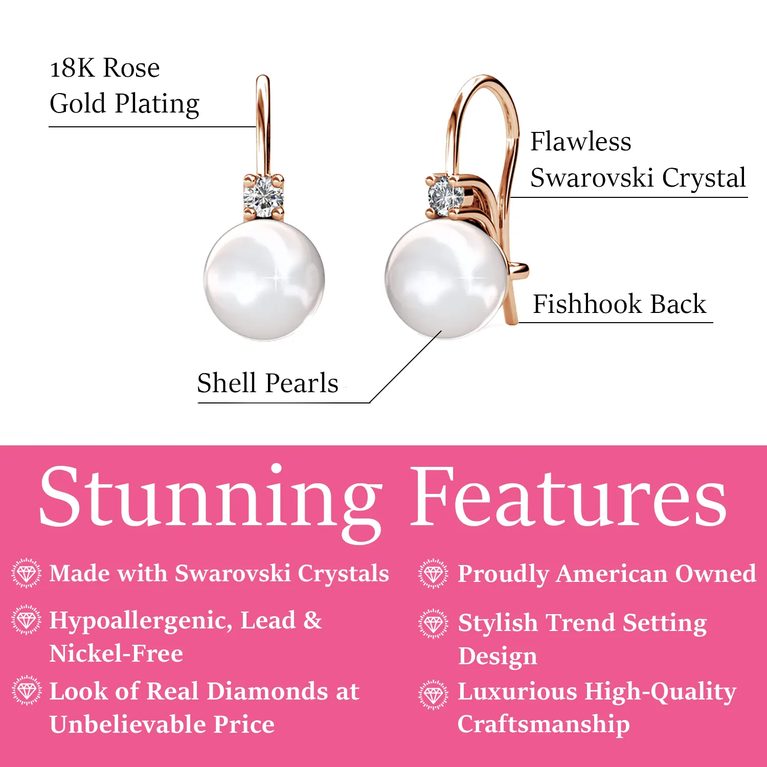 Luxus Swarovski Schmuck Cassie 18 Karat Weißgold plattierte Perlen Ohrringe mit Swarovski Kristallen