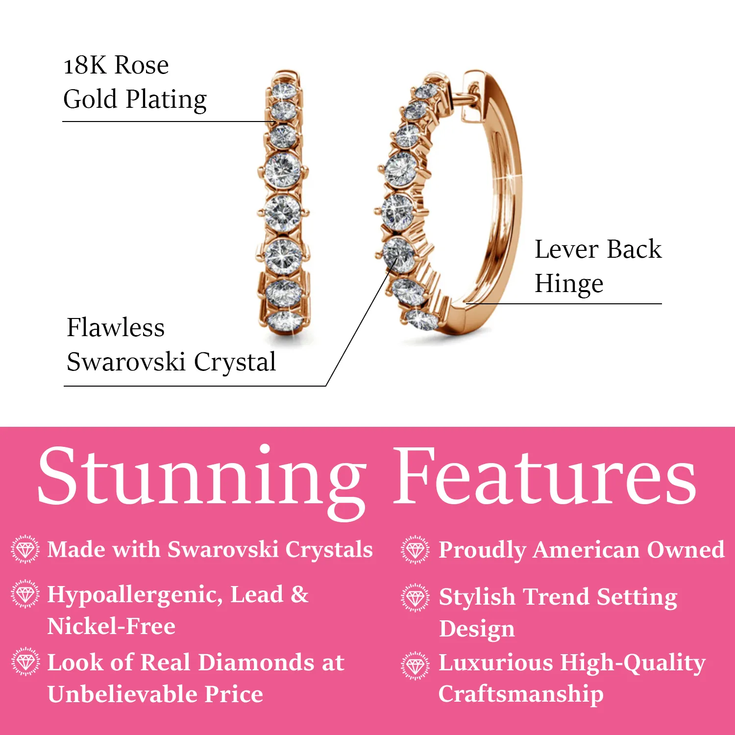 Luxus Swarovski Schmuck Claire 18 Karat Weißgold beschichtet 20 mm Creolen mit Swarovski Kristallen