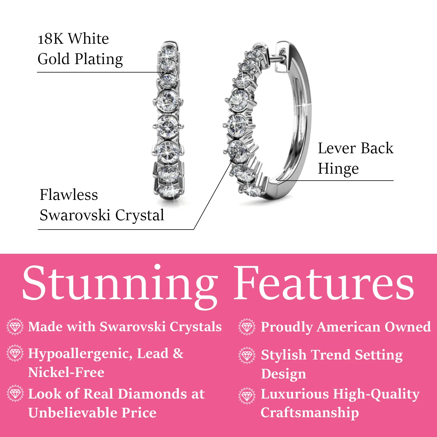 Luxus Swarovski Schmuck Claire 18 Karat Weißgold beschichtet 20 mm Creolen mit Swarovski Kristallen
