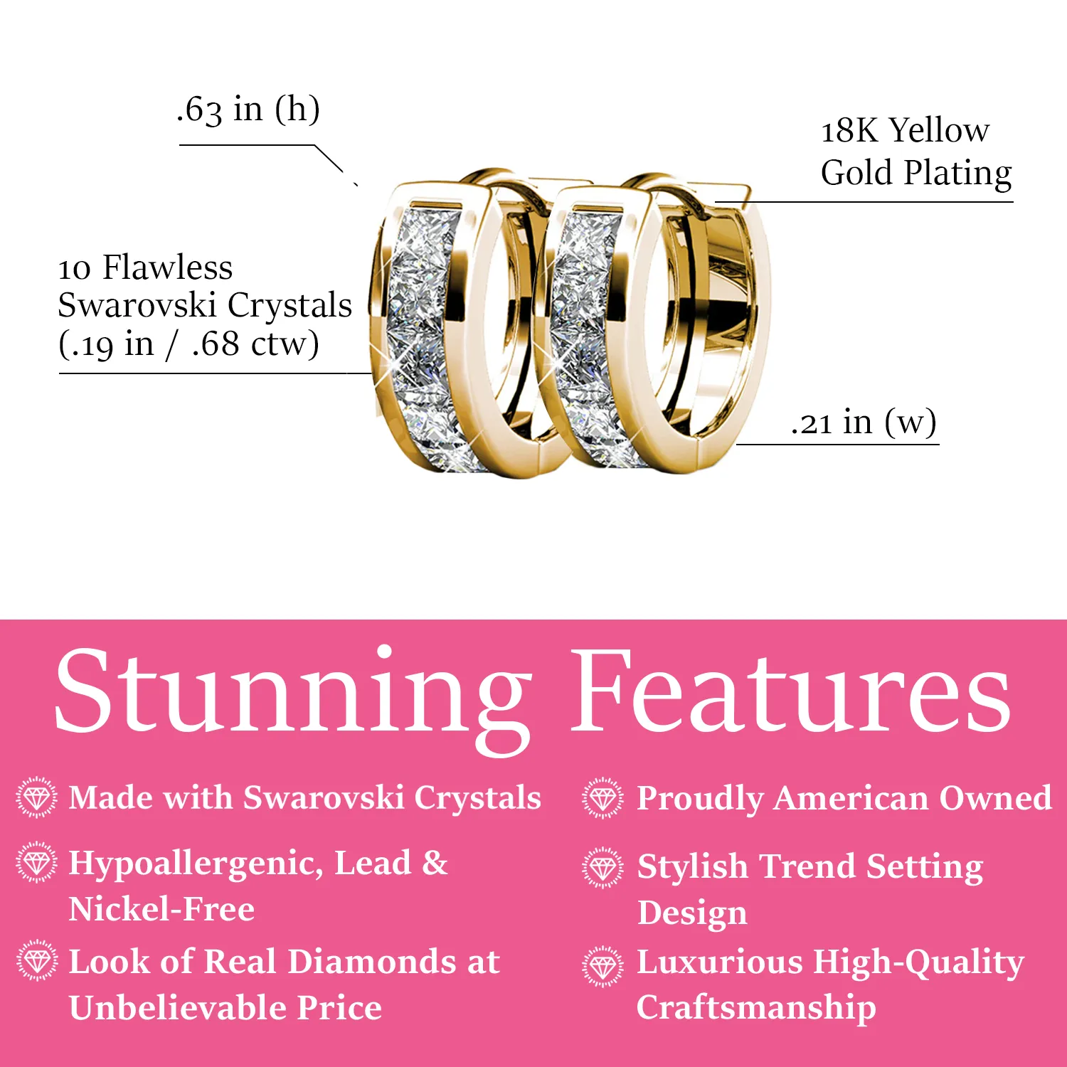 Luxus Swarovski Schmuck Giselle 18k Weißgold beschichtet 15mm Ohrringe mit Swarovski Kristallen