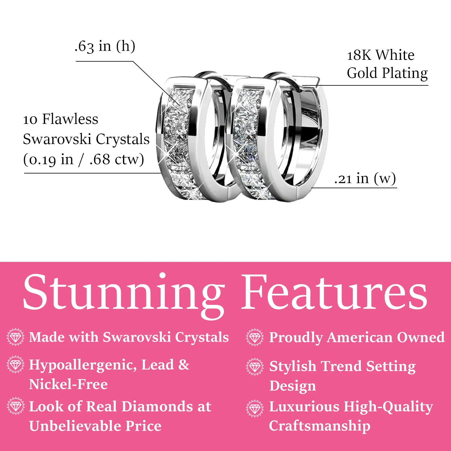 Luxus Swarovski Schmuck Giselle 18k Weißgold beschichtet 15mm Ohrringe mit Swarovski Kristallen