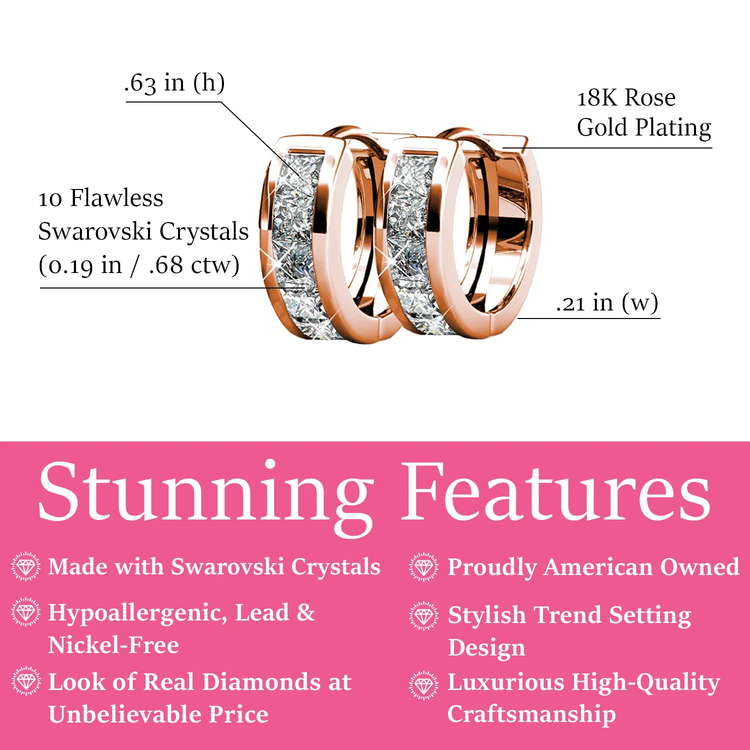 Luxus Swarovski Schmuck Giselle 18k Weißgold beschichtet 15mm Ohrringe mit Swarovski Kristallen