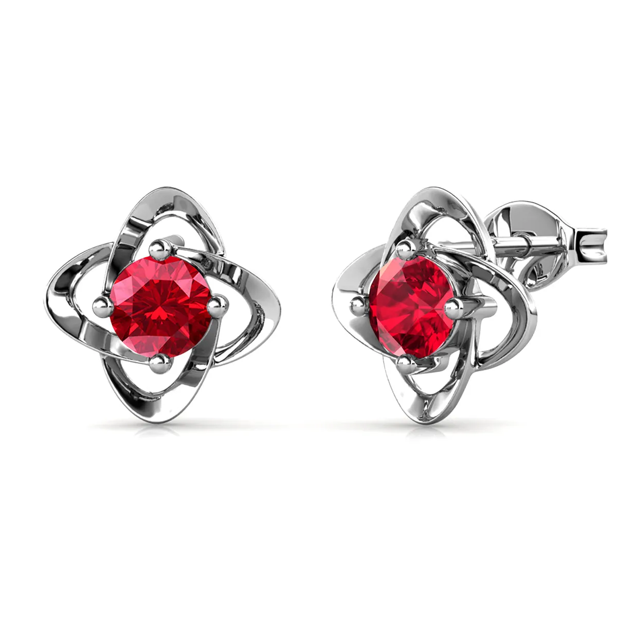 Luxus Swarovski-Schmuck Unendlichkeits-Ohrringe mit Juli-Geburtsstein Rubin 18k Weißgold beschichtetes Silber Geburtsstein-Ohrringe mit Swarovski-Kristall