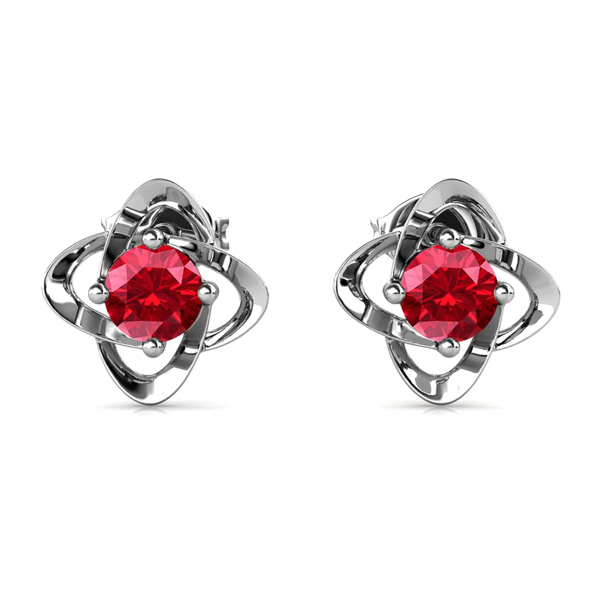 Luxus Swarovski-Schmuck Unendlichkeits-Ohrringe mit Juli-Geburtsstein Rubin 18k Weißgold beschichtetes Silber Geburtsstein-Ohrringe mit Swarovski-Kristall