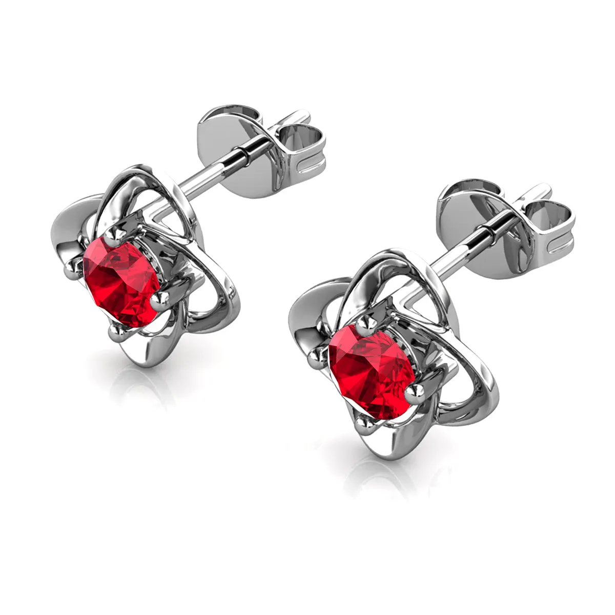 Luxus Swarovski-Schmuck Unendlichkeits-Ohrringe mit Juli-Geburtsstein Rubin 18k Weißgold beschichtetes Silber Geburtsstein-Ohrringe mit Swarovski-Kristall