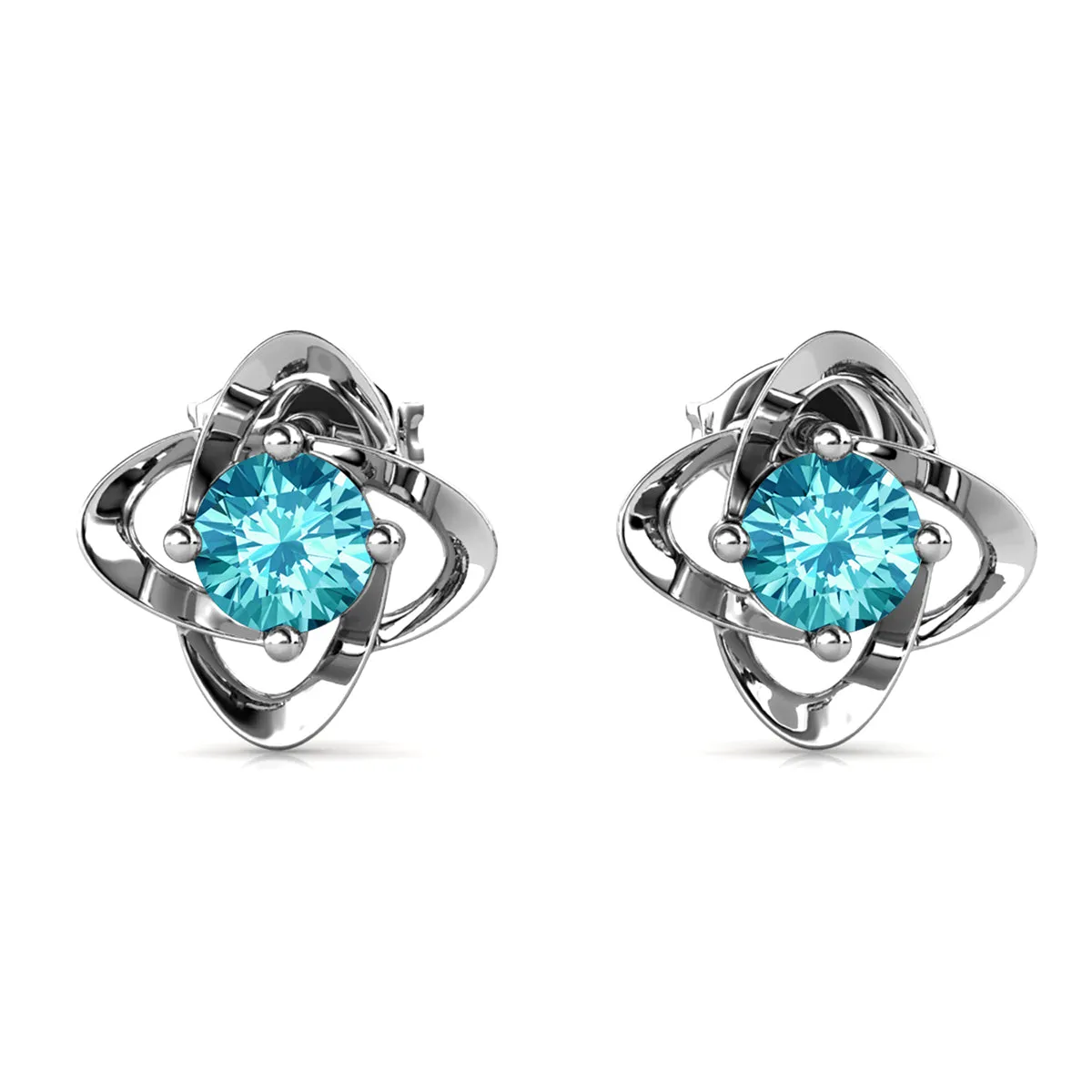 Luxus Swarovski Schmuck Unendlichkeits-März Geburtsstein Aquamarin Ohrringe 18k Weißgold beschichtetes Silber Geburtsstein Ohrringe mit Swarovski Kristall