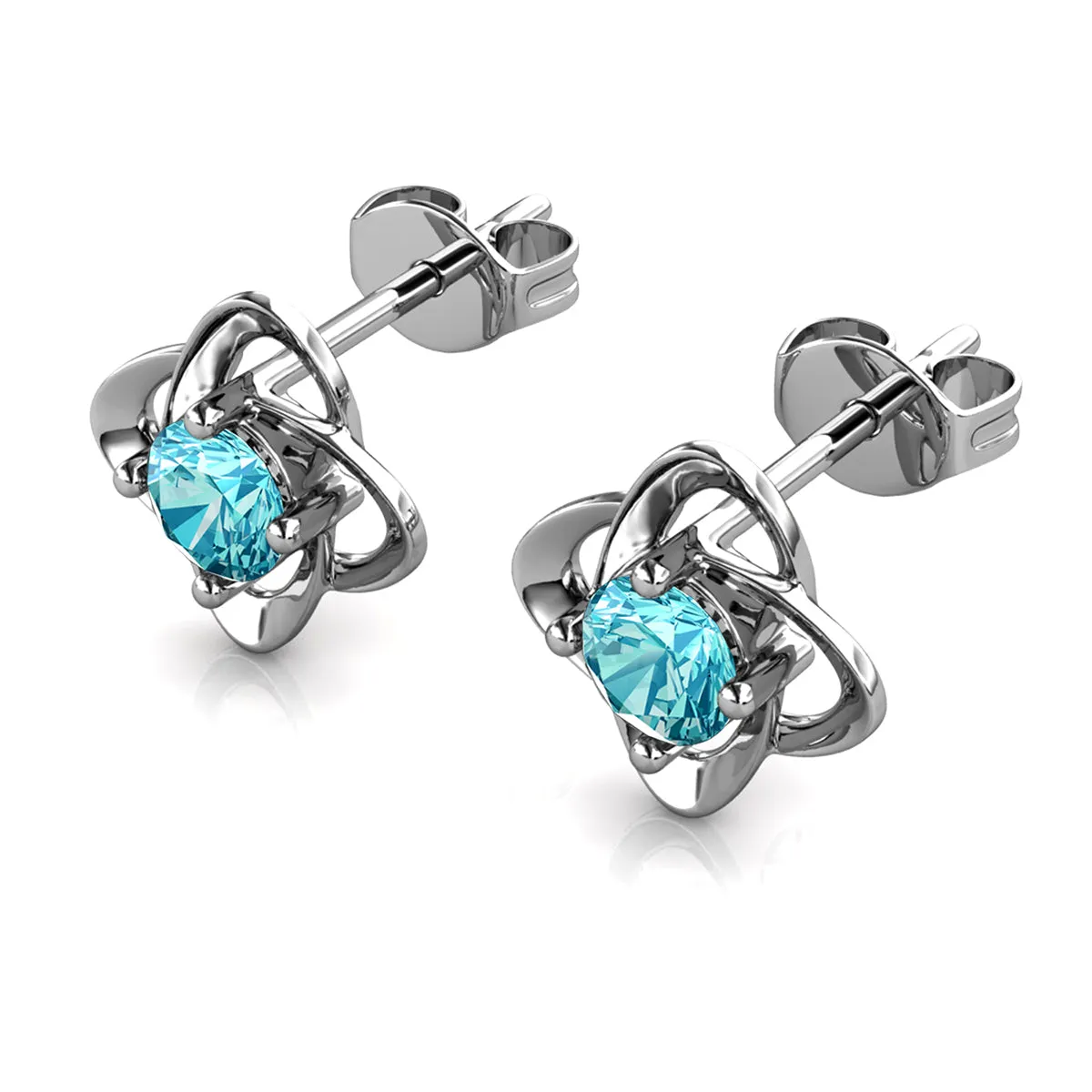 Luxus Swarovski Schmuck Unendlichkeits-März Geburtsstein Aquamarin Ohrringe 18k Weißgold beschichtetes Silber Geburtsstein Ohrringe mit Swarovski Kristall