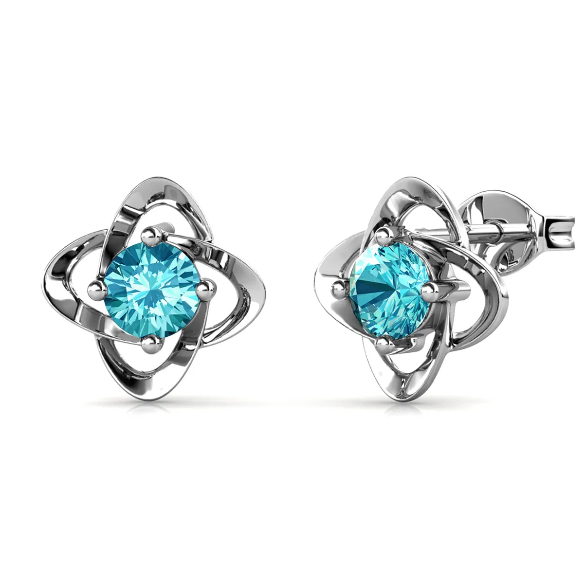 Luxus Swarovski Schmuck Unendlichkeits-März Geburtsstein Aquamarin Ohrringe 18k Weißgold beschichtetes Silber Geburtsstein Ohrringe mit Swarovski Kristall