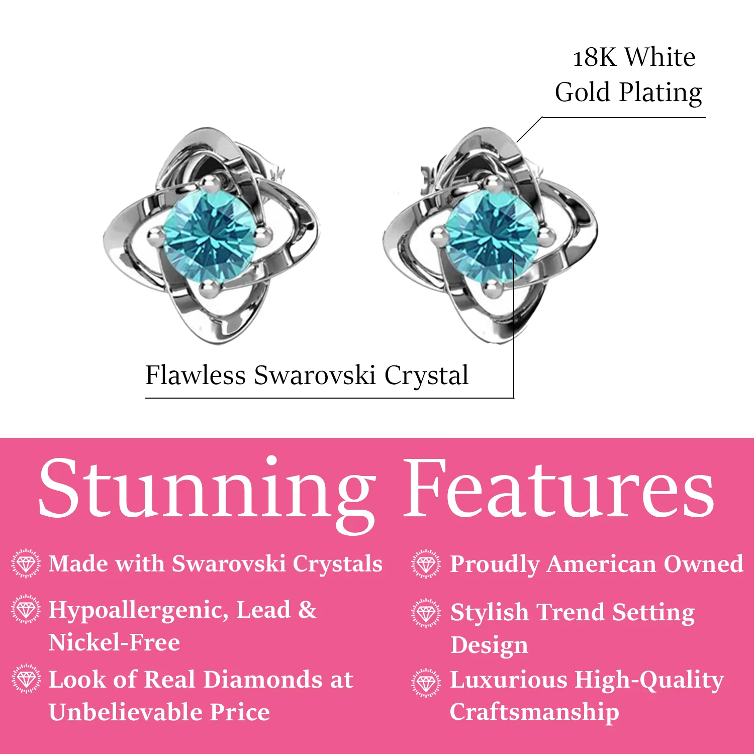 Luxus Swarovski Schmuck Unendlichkeits-März Geburtsstein Aquamarin Ohrringe 18k Weißgold beschichtetes Silber Geburtsstein Ohrringe mit Swarovski Kristall
