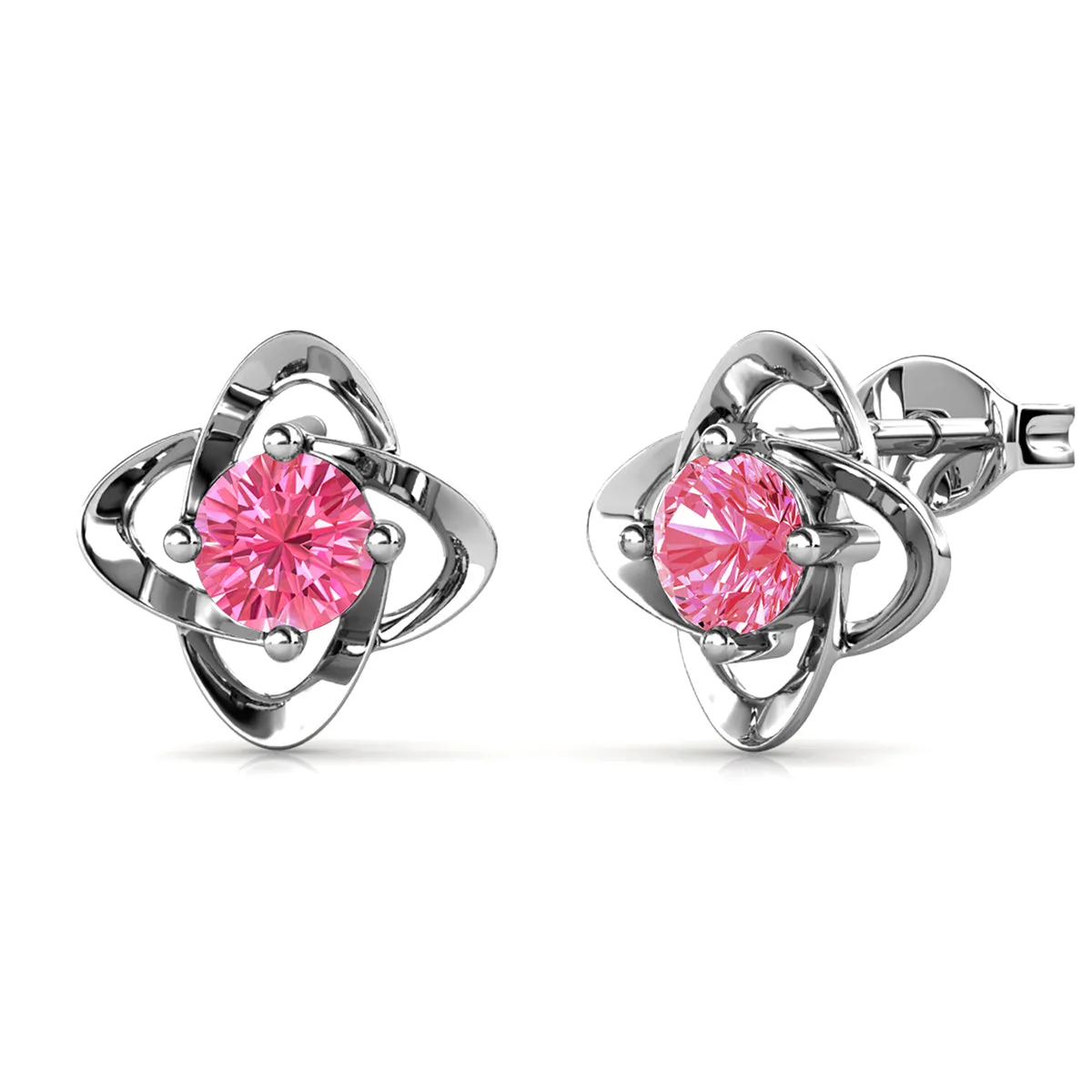 Luxus Swarovski Schmuck Unendlichkeits-Oktober-Geburtsstein Ohrringe aus rosa Turmalin 18k Weißgold beschichtetes Silber Geburtsstein Ohrringe mit Swarovski Kristallen