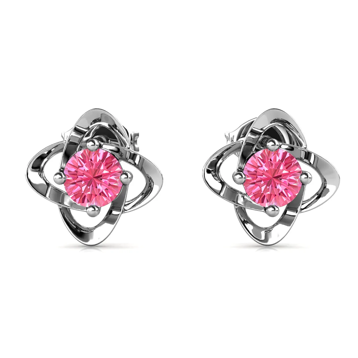 Luxus Swarovski Schmuck Unendlichkeits-Oktober-Geburtsstein Ohrringe aus rosa Turmalin 18k Weißgold beschichtetes Silber Geburtsstein Ohrringe mit Swarovski Kristallen
