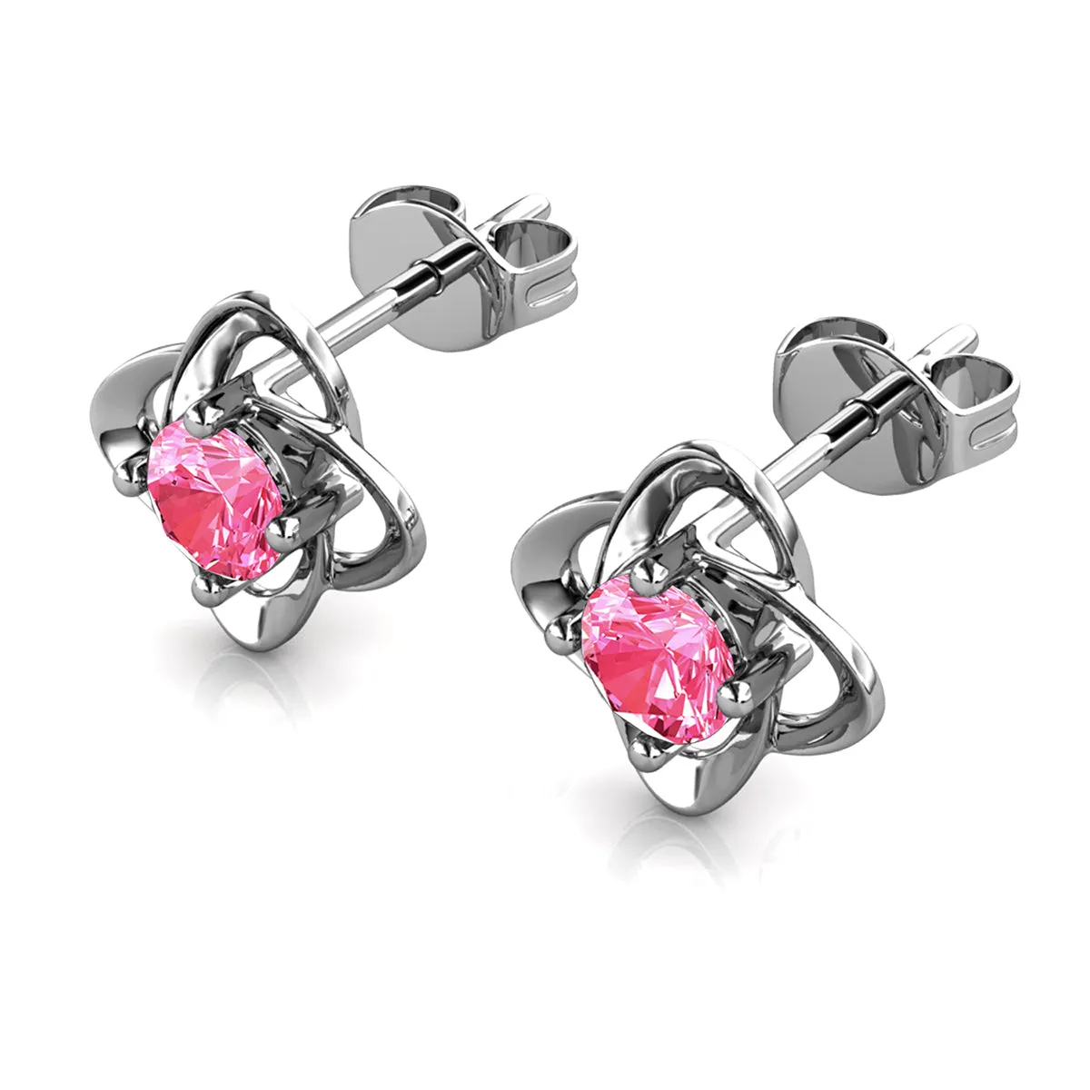 Luxus Swarovski Schmuck Unendlichkeits-Oktober-Geburtsstein Ohrringe aus rosa Turmalin 18k Weißgold beschichtetes Silber Geburtsstein Ohrringe mit Swarovski Kristallen