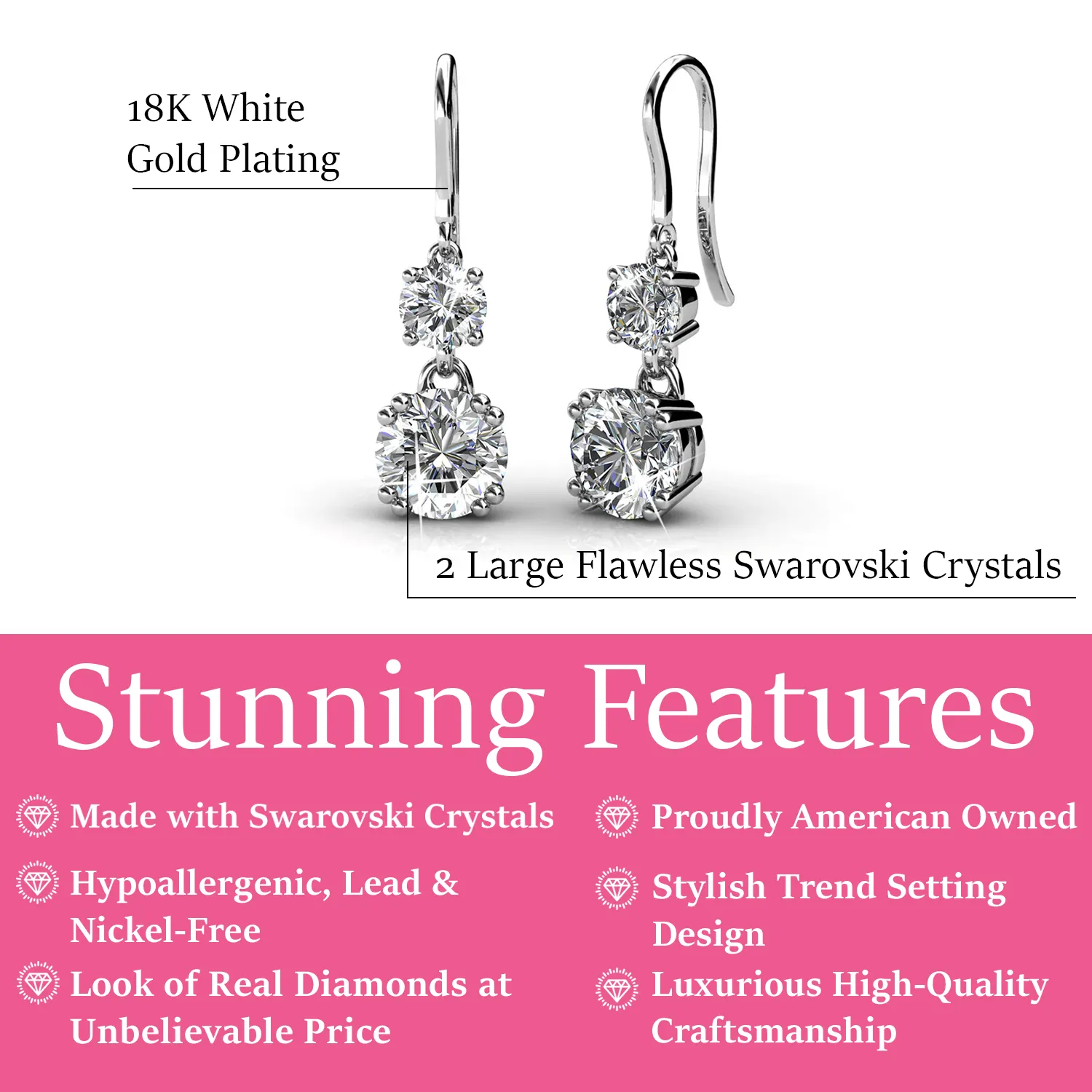Luxuriöser Swarovski-Schmuck Kadence Ohrringe mit Swarovski-Kristallen in 18 Karat Weißgold beschichtet