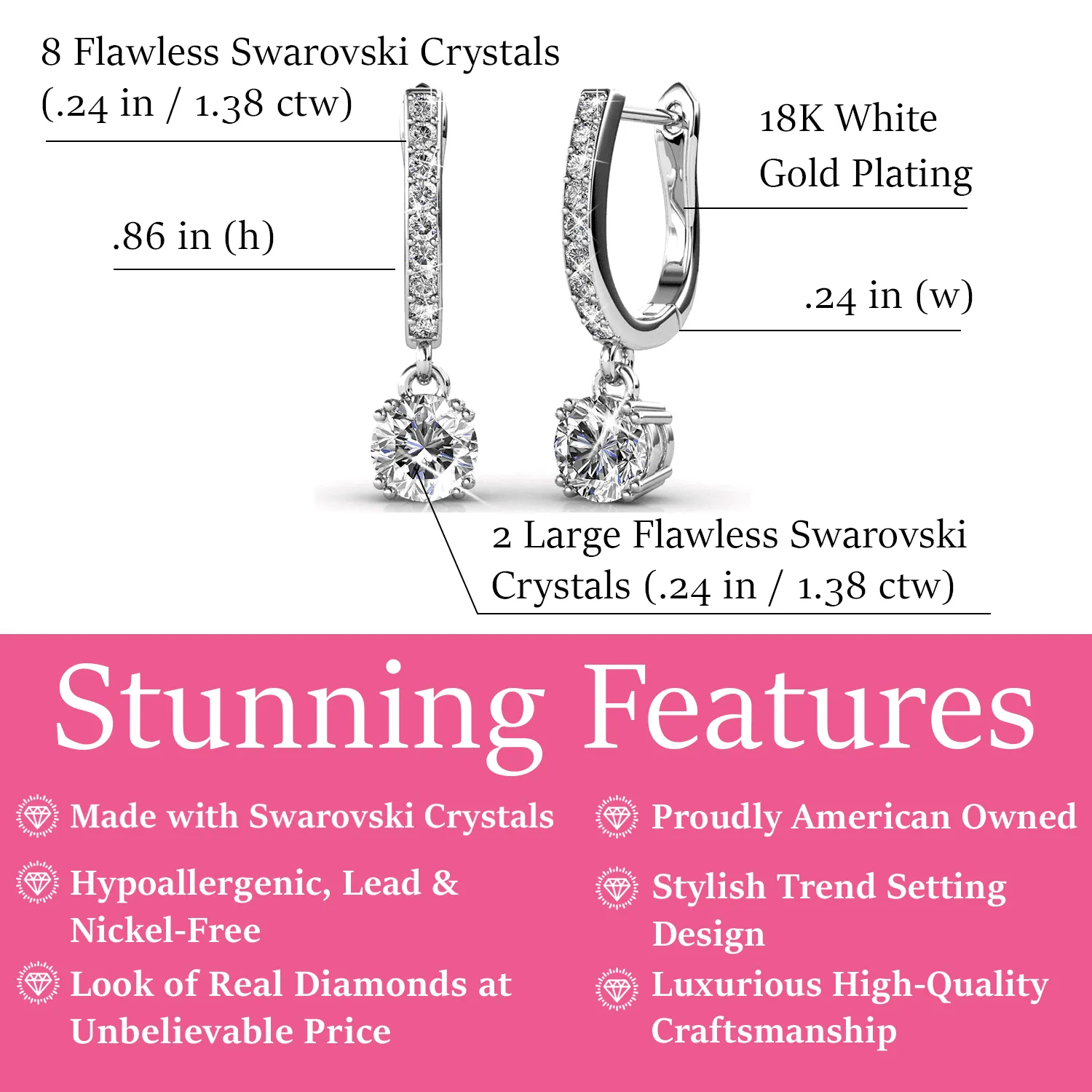 Luxus Swarovski Schmuck McKenzie Ohrringe aus 18 Karat Weißgold mit Swarovski Kristallen