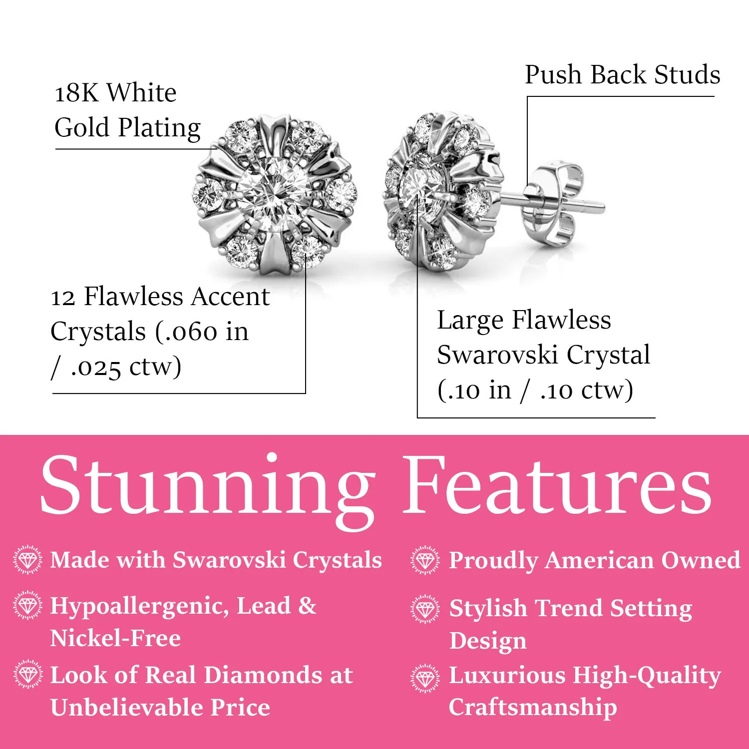Luxuriöse Swarovski-Schmuck Millie Stecker mit Swarovski-Kristallen in 18 Karat Weißgold beschichtet