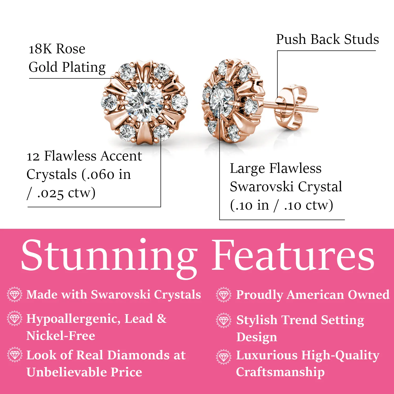 Luxuriöse Swarovski-Schmuck Millie Stecker mit Swarovski-Kristallen in 18 Karat Weißgold beschichtet